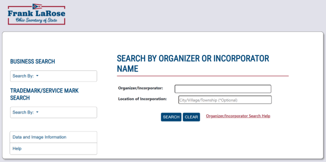 Ohio organizer or incorporator search home